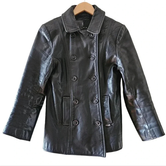 Rudsak Vintage Women's Double Breasted Moto Leather Biker Jacket Black Small. - Picture 3 of 16